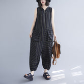 Striped Sleeveless Hooded Vest One Piece Harem Pants